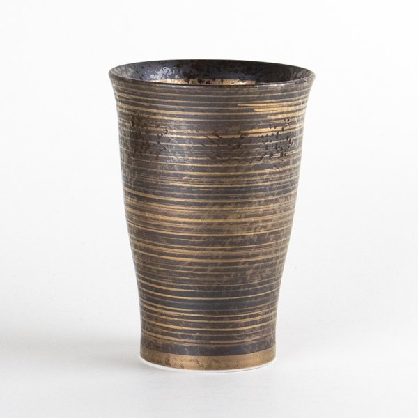 Photo1: Ceramic Beer Glass Fu-jin Gold (1)