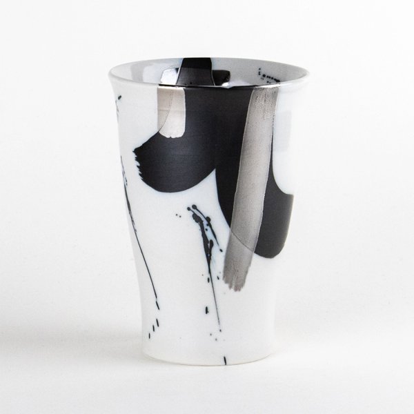 Photo1: Ceramic Beer Glass Zebra Ginsai Silver (1)