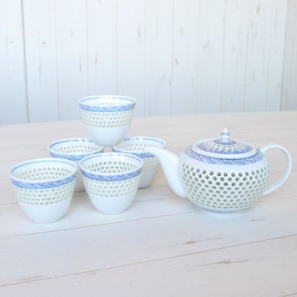 Photo2: Tea set for Green Tea 1 pc Teapot and 5 pcs Cups Suisho seigaiha (2)